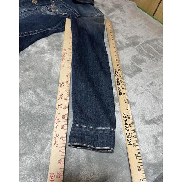 TRUE RELIGION Denim Trucker Jacket Blue Denim Jean Snap Button Sz XS Woman Logo - Picture 8 of 16